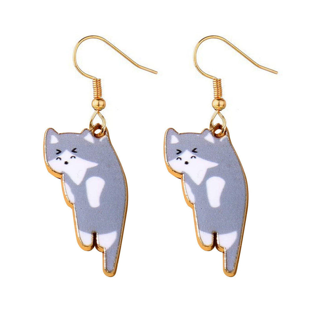 Lovely Cat Dangle Earrings Various Cute Scruffing Cat Kitten Kitty Drop Earrings for Women Jewelry (Grey cat)