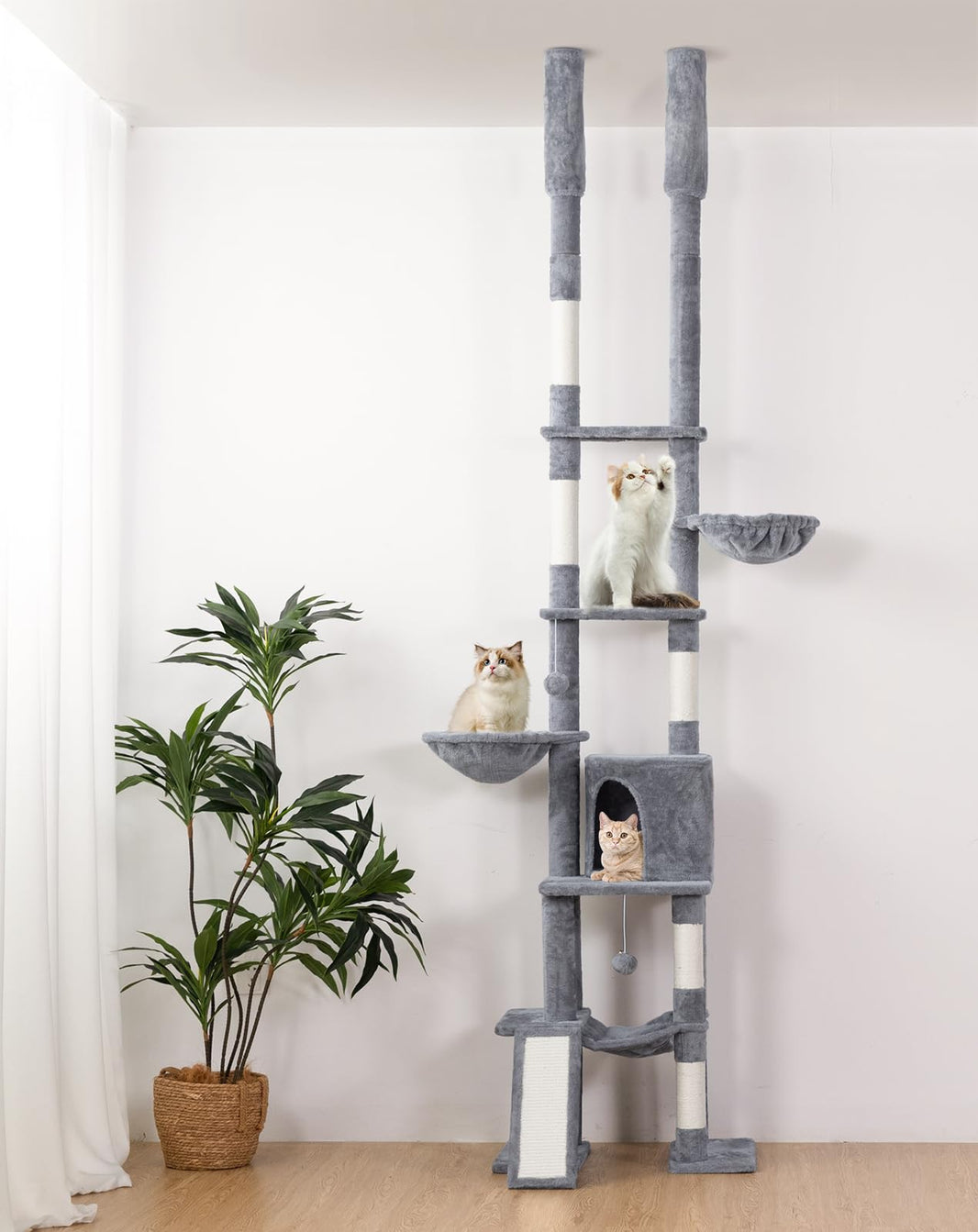 Floor to Ceiling Cat Tree Adjustable Height(85.6"-114") Cat Tower with Scratching Post Cat Condo & Cat Hammock 7-Level Tall Cat Tree Tower for Indoor Cats Kittens