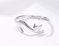 Silver Cat Ring and Crescent Cat Necklace