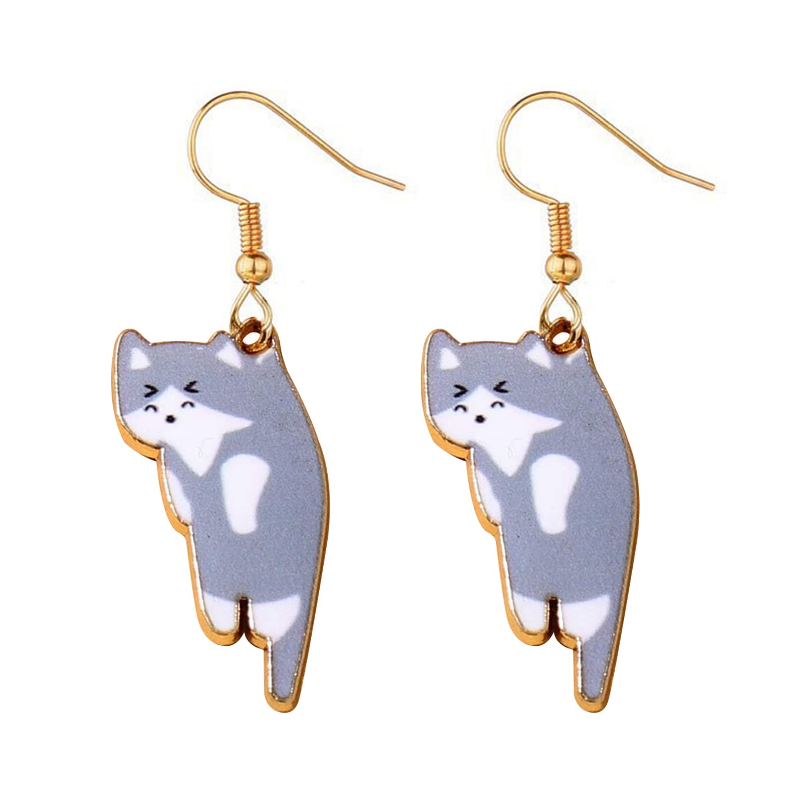 Lovely Cat Dangle Earrings Various Cute Scruffing Cat Kitten Kitty Drop Earrings for Women Jewelry (Grey cat)