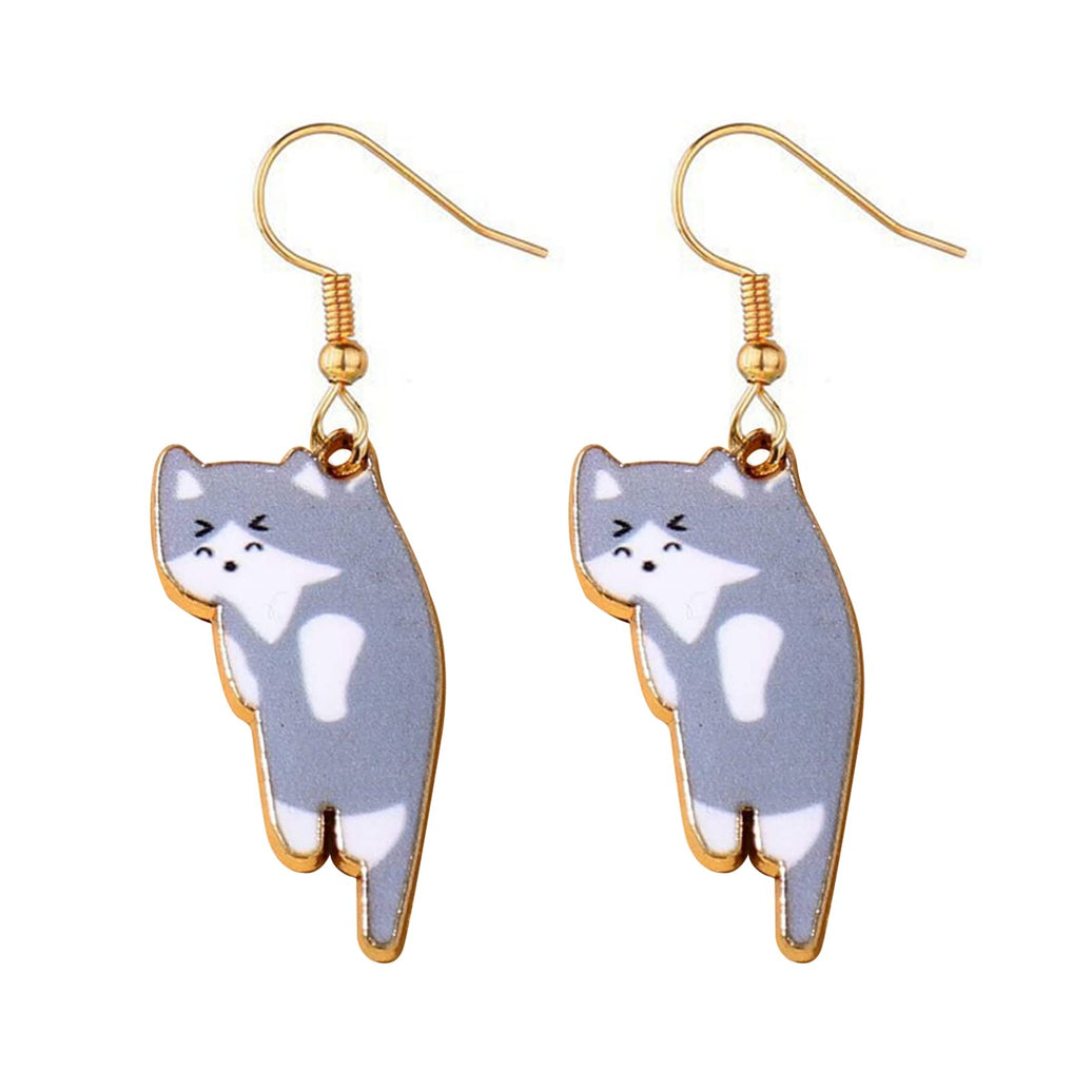 Lovely Cat Dangle Earrings Various Cute Scruffing Cat Kitten Kitty Drop Earrings for Women Jewelry (Grey cat)