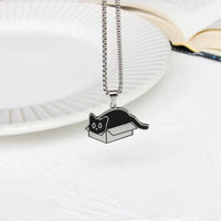 Cat in a Box Necklace - Creative Black Cat Pendant