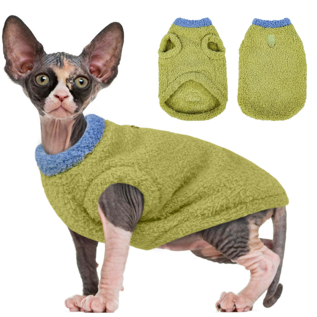 Sphynx Cat Clothes Fleece Cat Vest Warm Fleece Coat for Cat Hairless cat Shirts Sweaters Warm and Soft Cat Pajamas Shirt Fleece Jumpsuit for Cats Puppy Kitten Hairless Cat Clothes for Cats Only