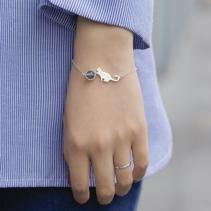 Moonstone Cat Bracelet - Sweet Cat Silver Jewelry