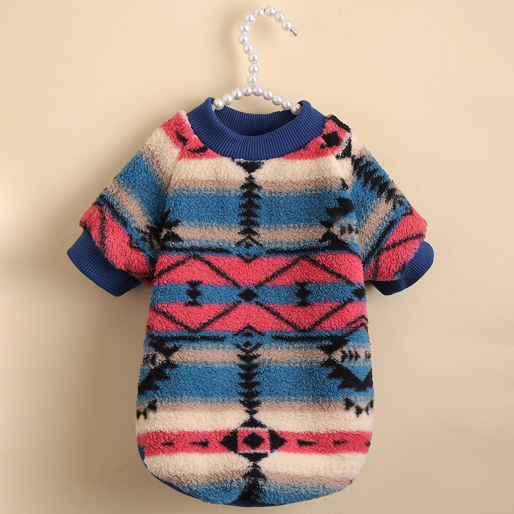 Cute Striped Plush Hoodie for Pets in Autumn/Winter
