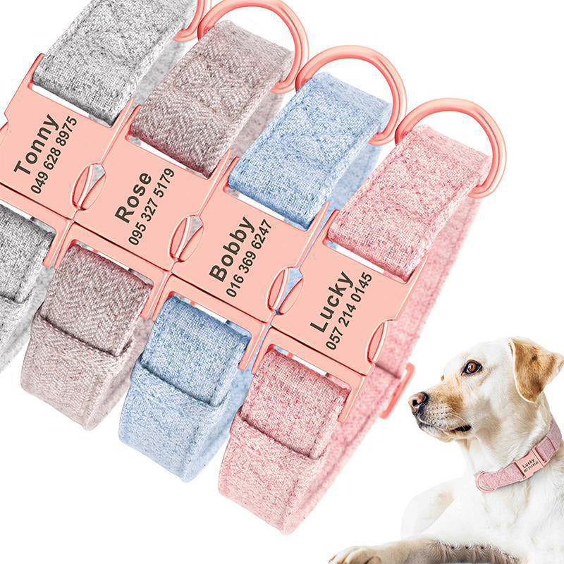 Engraved Anti-Lost Dog Collar with Leash for Medium Dogs