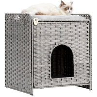 Gitelsnour Cat Litter Box Enclosure Hidden Cat Litter Box Furniture Including Cat Mat Cat Litter Mat 2 Hooks Handwoven Rattan Cat House Grey GCLB001G