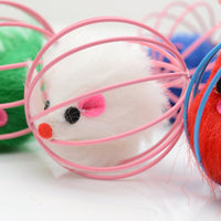 Wire Cage Mouse Toy for Cats with Rabbit Fur Mouse