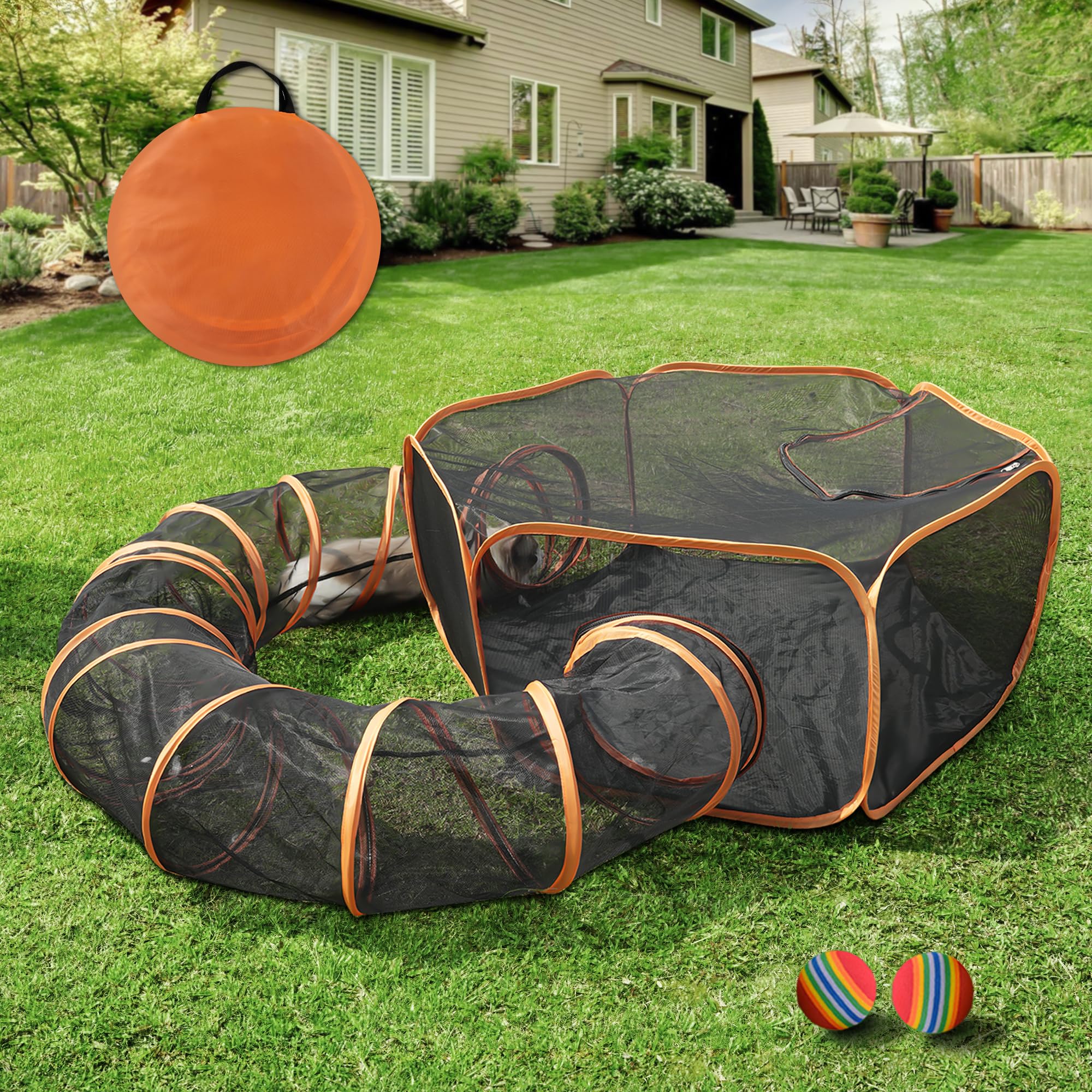 MAMI&BABI Outdoor Cat Enclosures Portable Cat Tent for Outside Cat Playpen Enclosed with Tunnel Catio Cat Enclosure for Indoor Cats and Other Small Animals