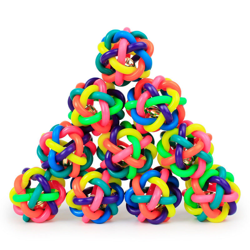 Colorful 5.5cm Leather Rainbow Dog Toy Ball