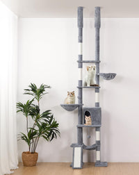 Floor to Ceiling Cat Tree Adjustable Height(85.6"-114") Cat Tower with Scratching Post Cat Condo & Cat Hammock 7-Level Tall Cat Tree Tower for Indoor Cats Kittens