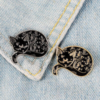 Elegant Black Cat Brooch - Cat Enamel Pin