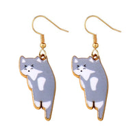 Lovely Cat Dangle Earrings Various Cute Scruffing Cat Kitten Kitty Drop Earrings for Women Jewelry (Grey cat)