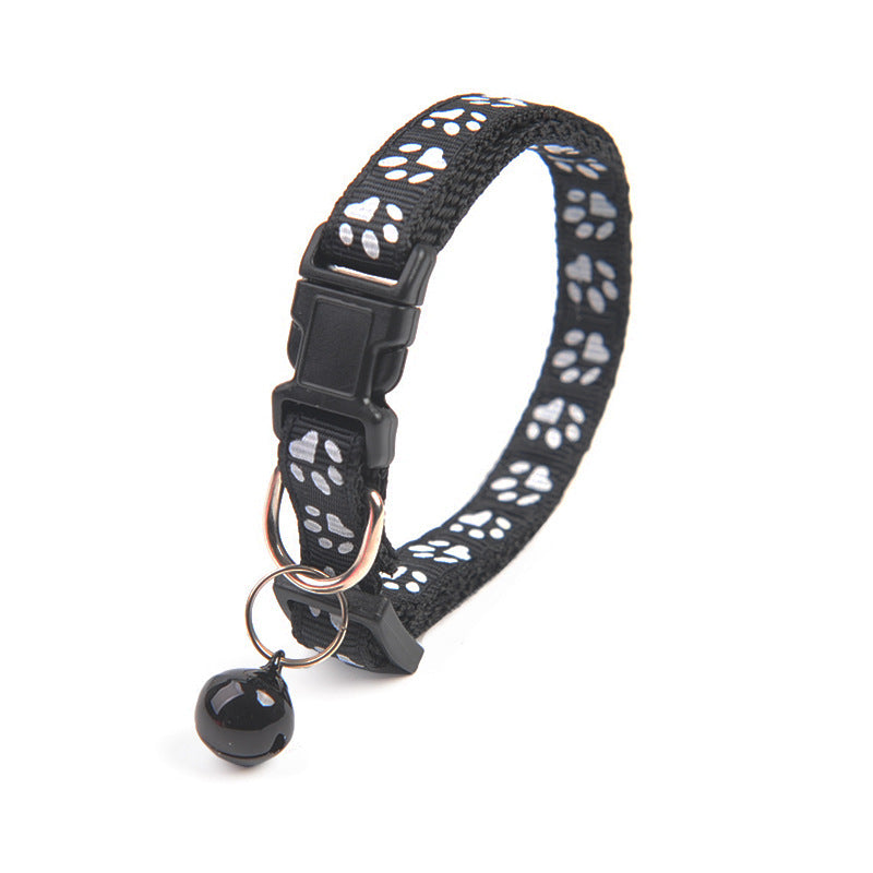 Cute Solid Color Puppy Bell Collar with Footprints
