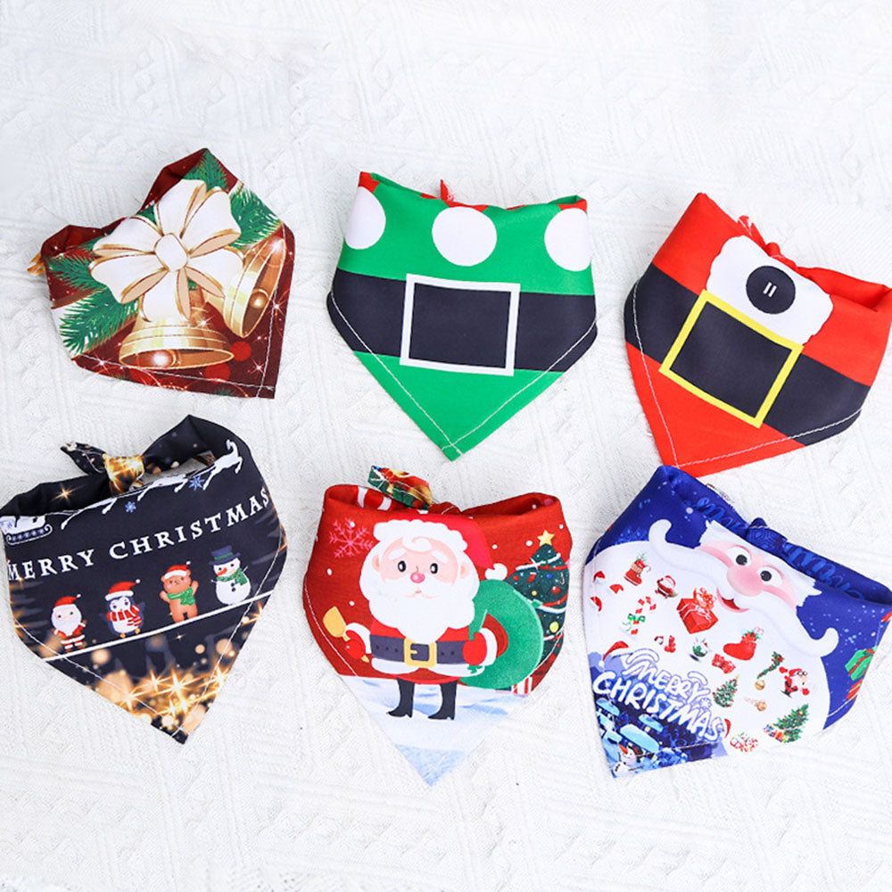 Christmas Cotton Print Pet Dress and Triangle Scarf