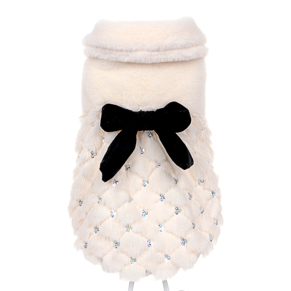 Elegant Bowknot Plush Dog Coat for Pets (Spring/Fall)