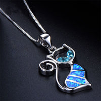 Aopok Cat Silver Pendant and Cat Earrings Set