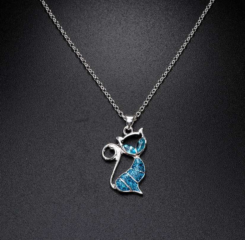 Aopok Cat Silver Pendant and Cat Earrings Set