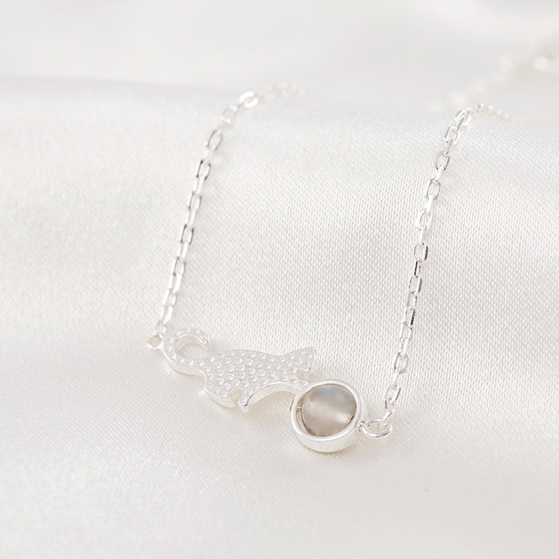 Moonstone Cat Bracelet - Sweet Cat Silver Jewelry