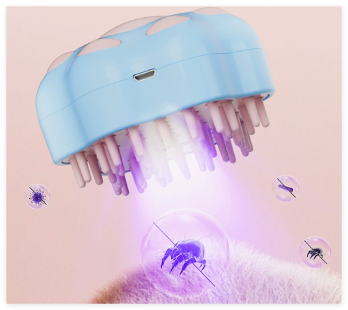 Pet Grooming Brush with Cat Paw Design and UV Sterilization