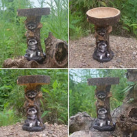 Polyresin Bird Bath Bowl with Raccoon Statue Decor