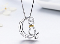 Silver Cat Ring and Crescent Cat Necklace