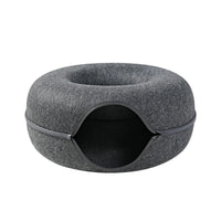 Universal Round Wool Felt Cat Bed with Tunnel (Gray)