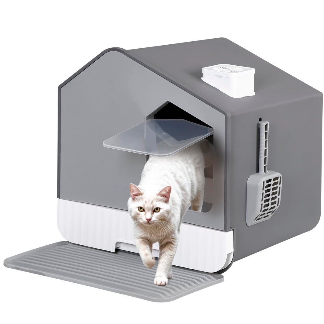 Extra Large Enclosed Cat Litter Box with Mat and Litter Scoop Odorless Cat Toilet Anti-Splashing Cat Kitty Litter Pan Covered Hooded Cat Box