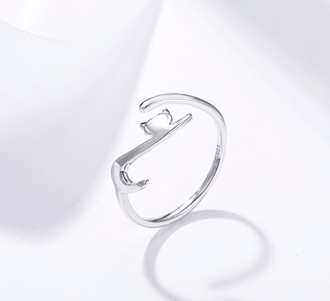 Silver Cat Ring and Crescent Cat Necklace