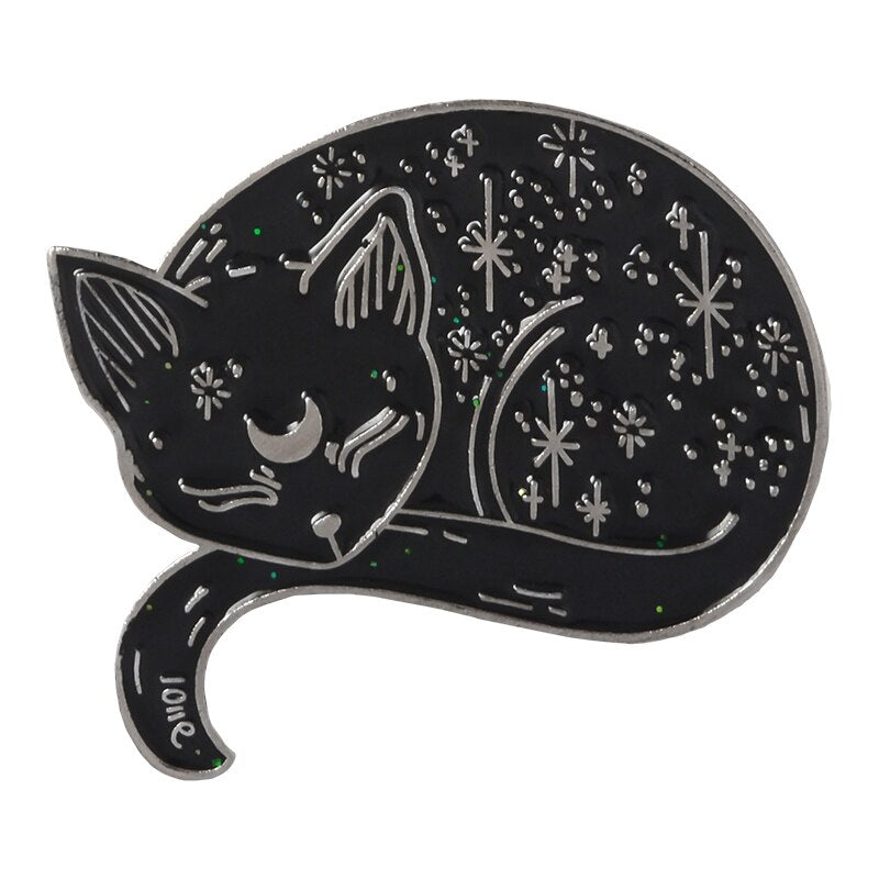 Elegant Black Cat Brooch - Cat Enamel Pin