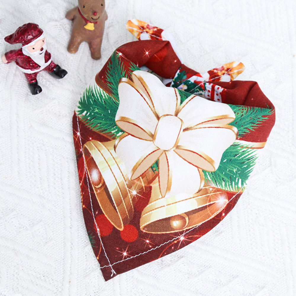 Christmas Cotton Print Pet Dress and Triangle Scarf