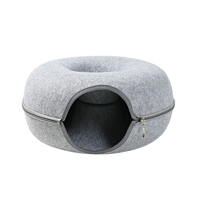 Universal Round Wool Felt Cat Bed with Tunnel (Gray)