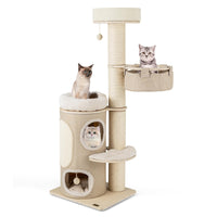 PETSITE 61 inch Cat Tree Tower Multi-Level Cat Tower with Sisal Scratching Posts & Board 2-Tier Cat Condo 2 Cat Perches Cat Basket and Interactive Sisal Ball Wooden Cat Tree for Indoor Cats