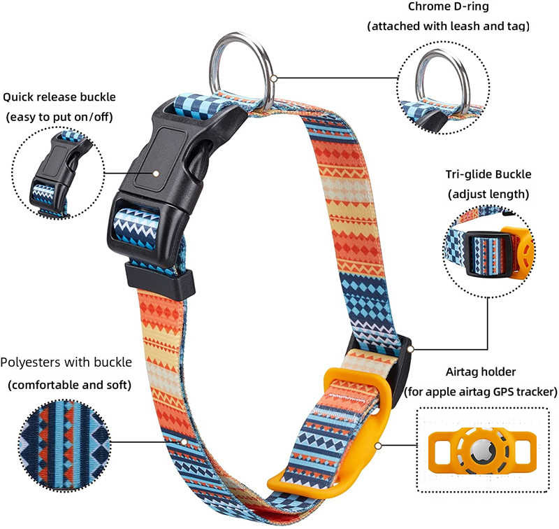 Airtag Pet Collar with Digital Print for Apple Airtag