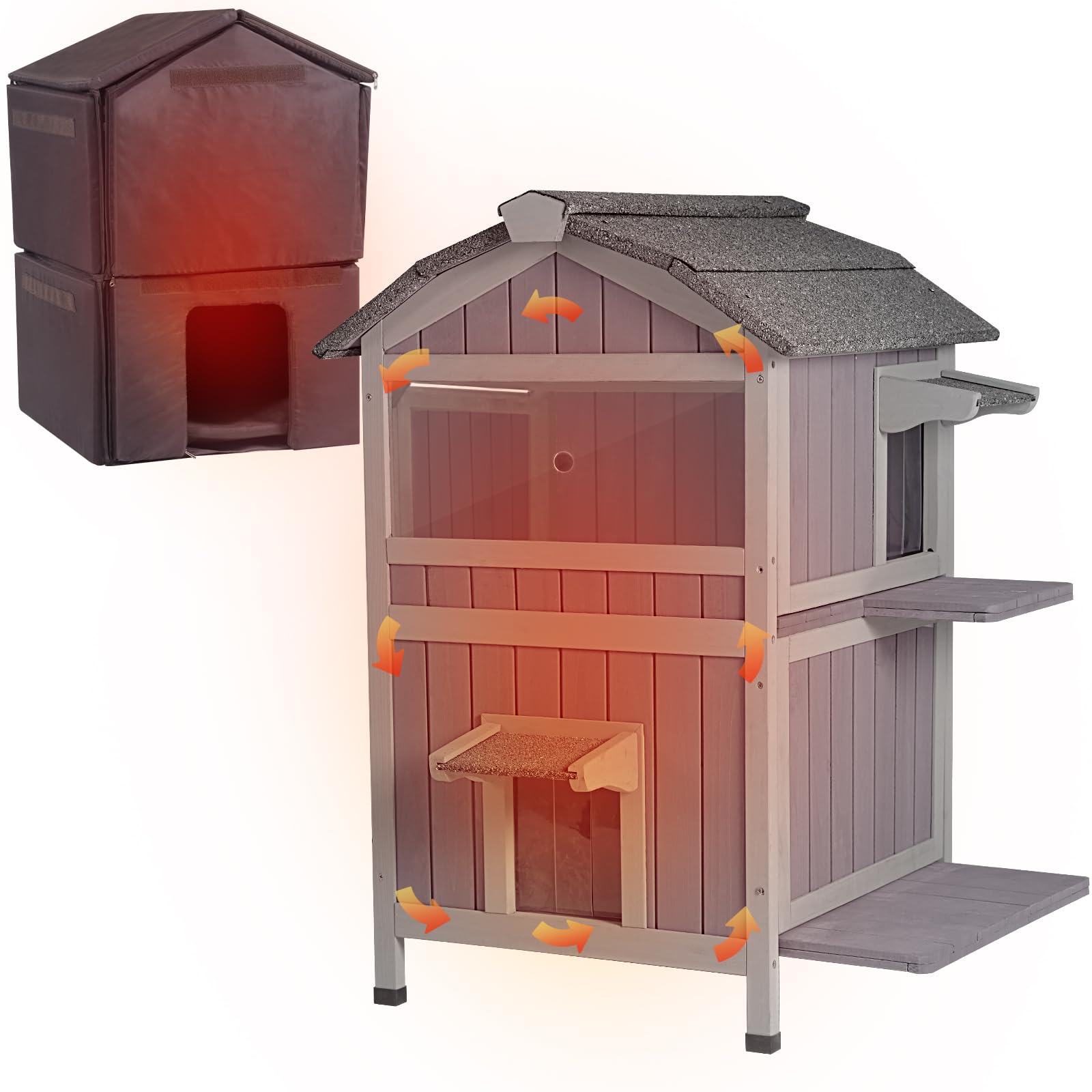 Aivituvin Outdoor Cat House with 100% Insulated Liner Weatherproof Feral Cat Shelter Heated Cat House for Winter