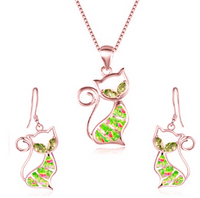 Aopok Cat Silver Pendant and Cat Earrings Set